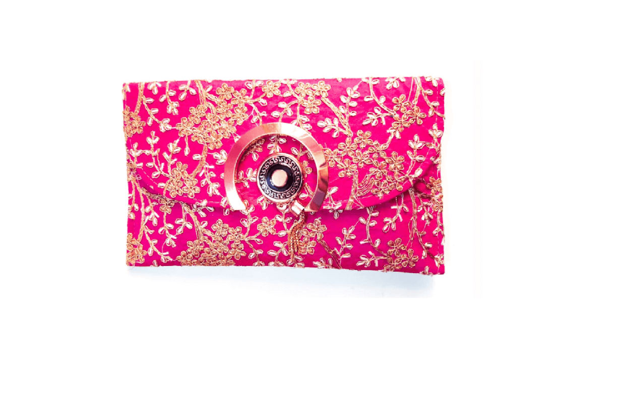 large pink clutch bag