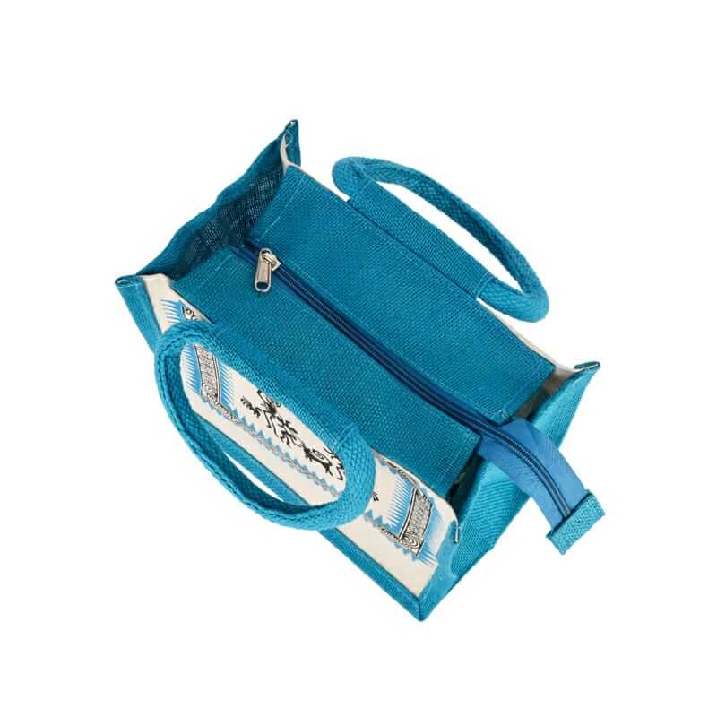 SilkyKraftz Eco Friendly Reusable Blue Jute Bag With Dancing Figures