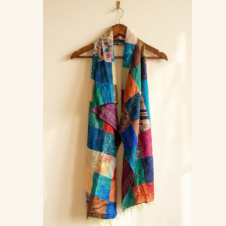 Reversible kantha stitch silk patchwork dupatta stole multicolor — handmade