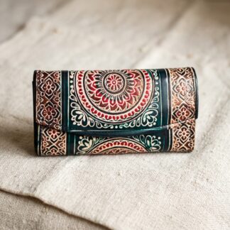 Hand Embossed Leather Clutch Purse for Women — Genuine Leather Zip Bag