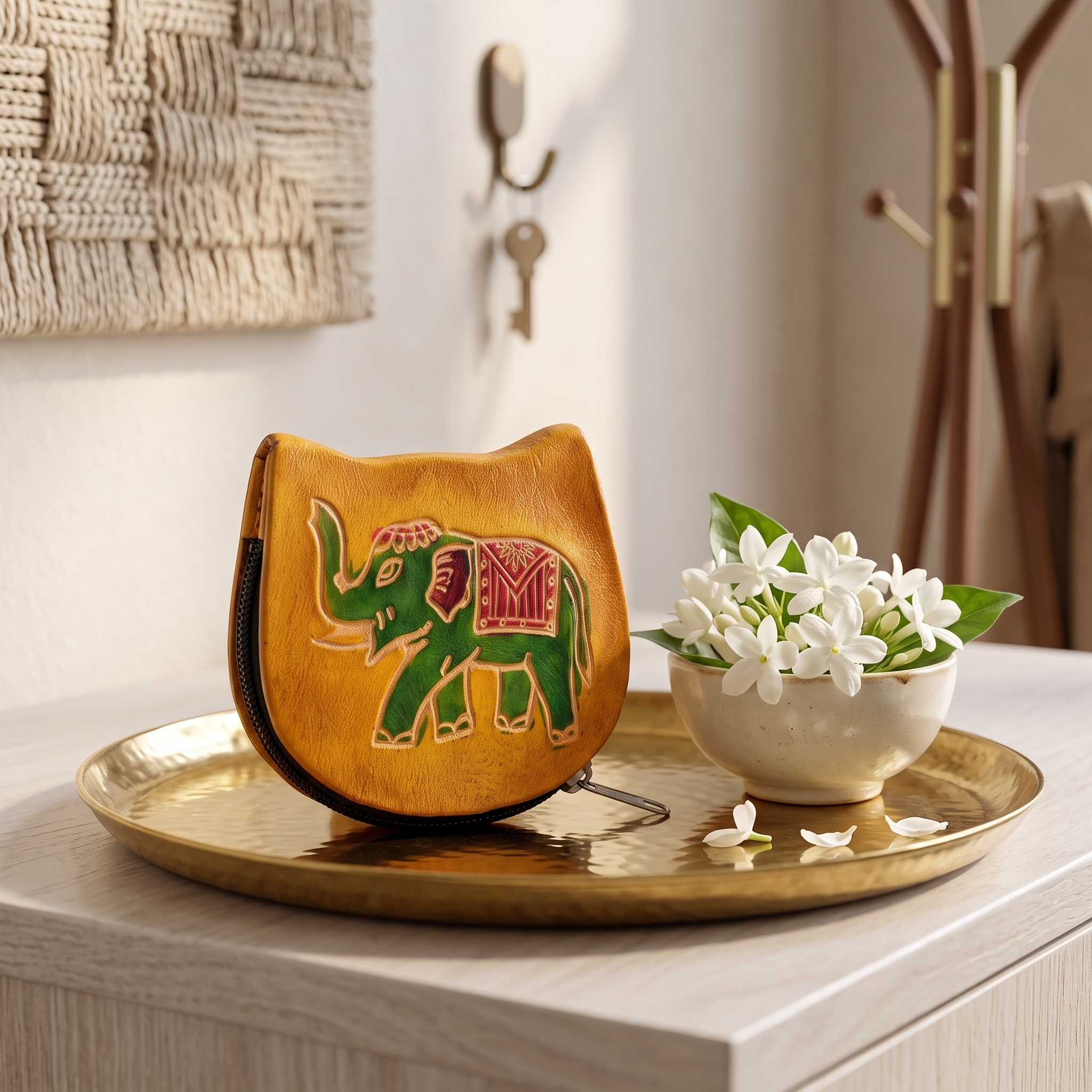 hand emobossed leather elephant coin purse