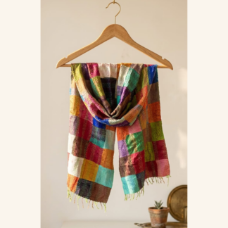 Reversible kantha stitch silk patchwork dupatta stole multicolor — handmade