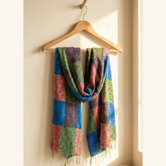 Reversible kantha stitch silk patchwork dupatta stole multicolor — handmade