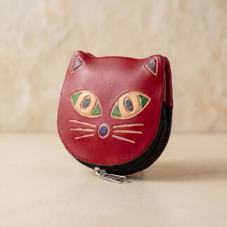 hand emobossed leather cat coin purse