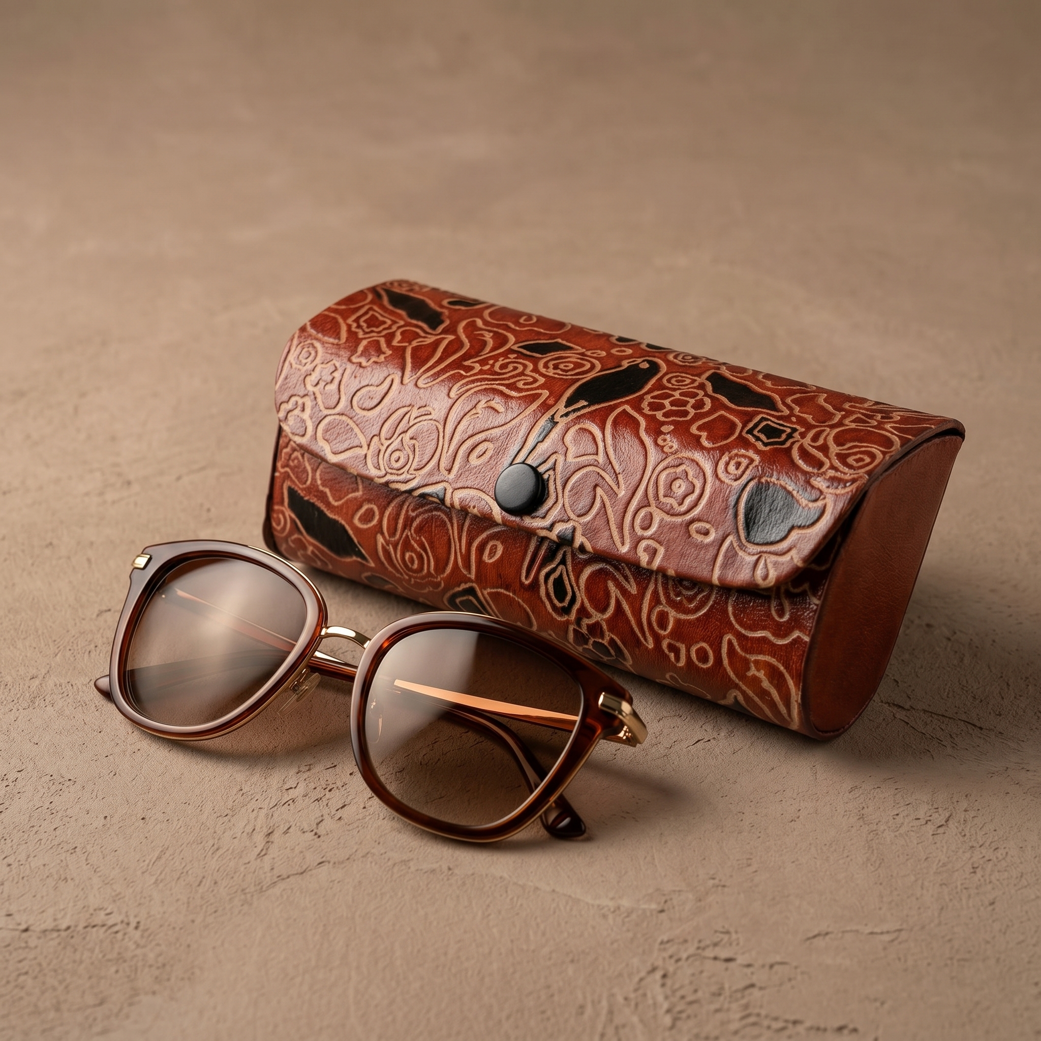 Hand-Embossed Leather Sunglass Case | Artisan Crafted Genuine Leather Eyewear Cover