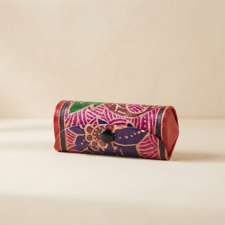 Hand embossed genuine leather single lipstick case with mirror