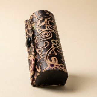 Hand embossed genuine leather single lipstick case with mirror