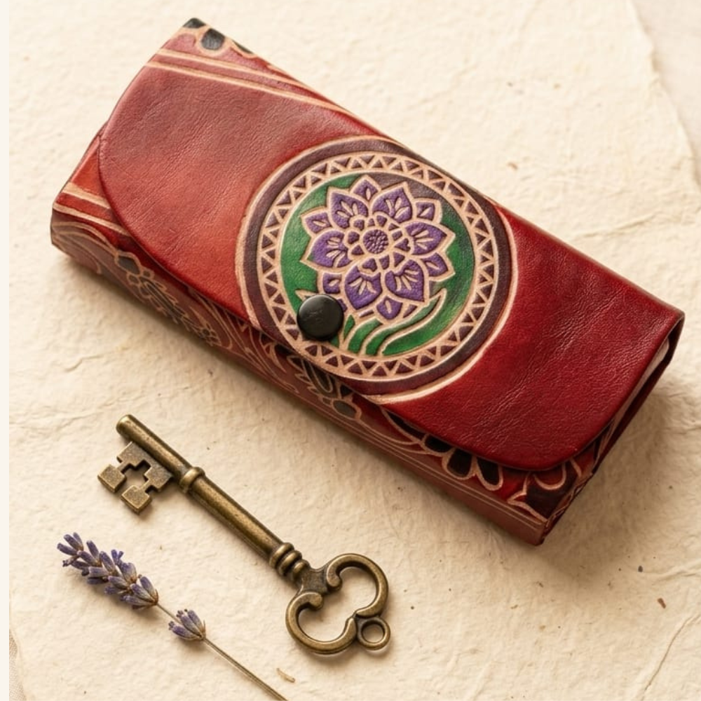 Hand Embossed Leather Spectacle Case — Artisan Crafted Genuine Leather Eyeglass Case