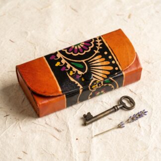 Hand-Painted Batik Leather Spectacle Case | Artisan Crafted Genuine Leather Eyeglass Case