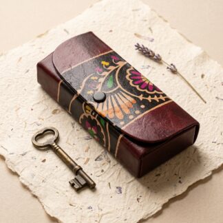 Hand-Painted Batik Leather Spectacle Case | Artisan Crafted Genuine Leather Eyeglass Case