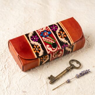 Hand-Painted Batik Leather Spectacle Case | Artisan Crafted Genuine Leather Eyeglass Case