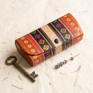 Handcrafted Batik Leather Spectacle Case | Artisan Crafted Genuine Leather Eyeglass Case