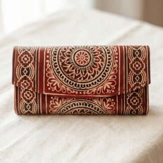 Hand Embossed Leather Clutch Purse for Women — Genuine Leather Zip Bag