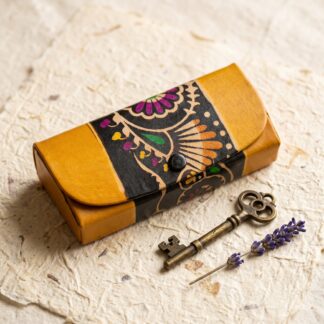 Hand-Painted Batik Leather Spectacle Case | Artisan Crafted Genuine Leather Eyeglass Case