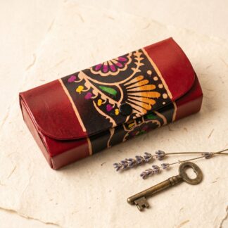 Hand-Painted Batik Leather Spectacle Case | Artisan Crafted Genuine Leather Eyeglass Case
