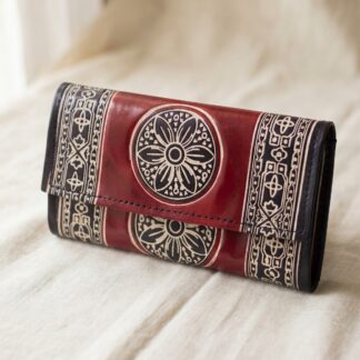 Hand Embossed Leather Clutch Purse for Women — Genuine Leather Zip Bag