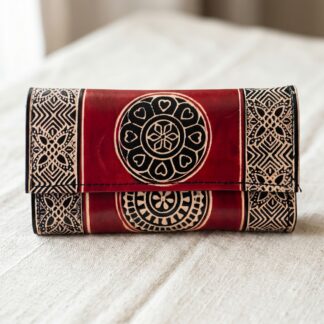 Hand Embossed Leather Clutch Purse for Women — Genuine Leather Zip Bag