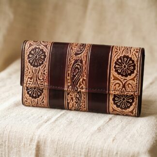 Hand Embossed Leather Clutch Purse for Women — Genuine Leather Zip Bag
