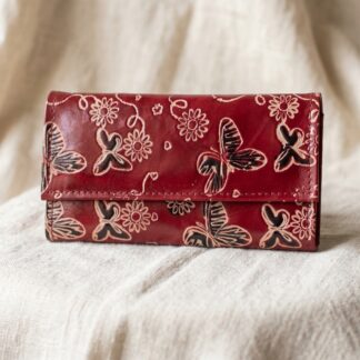 Hand Embossed Leather Clutch Purse for Women — Genuine Leather Zip Bag