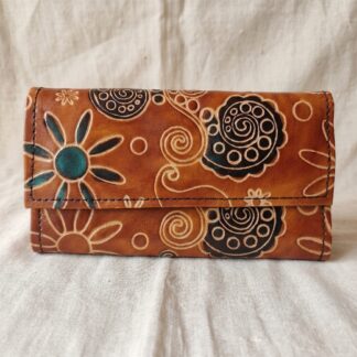 Hand Embossed Leather Clutch Purse for Women — Genuine Leather Zip Bag