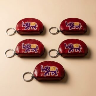 Hand Embossed Elephant Keyring with Coin Purse — Set of 5 | Handmade Leather Return Gift Set