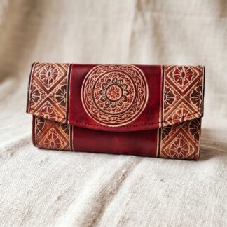 Hand Embossed Leather Clutch Purse for Women — Genuine Leather Zip Bag