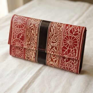 Hand Embossed Leather Clutch Purse for Women — Genuine Leather Zip Bag