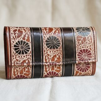 Hand Embossed Leather Clutch Purse for Women — Genuine Leather Zip Bag