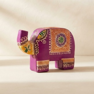 Pure leather elephant design piggy bank — hand embossed genuine leather coin bank Shantiniketan