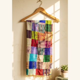 Reversible kantha stitch silk patchwork dupatta stole multicolor — handmade