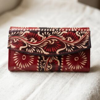 Hand Painted Batik Leather Clutch Purse for Women — Genuine Leather Zip Clutch Bag