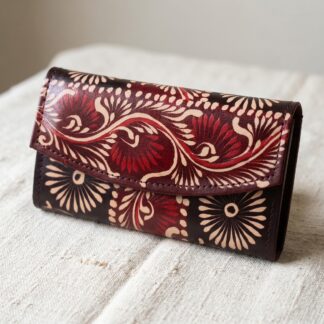 Hand Painted Batik Leather Clutch Purse for Women — Genuine Leather Zip Clutch Bag