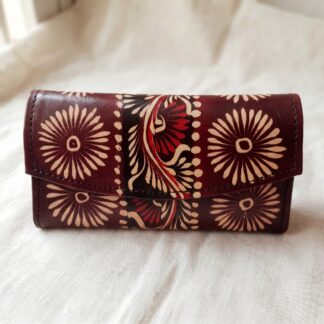 Hand Painted Batik Leather Clutch Purse for Women — Genuine Leather Zip Clutch Bag