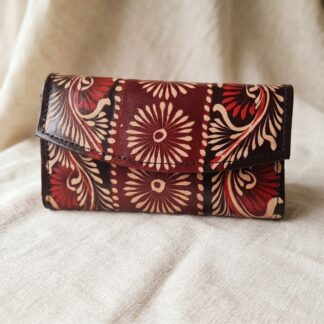 Hand Painted Batik Leather Clutch Purse for Women — Genuine Leather Zip Clutch Bag