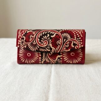 Hand Painted Batik Leather Clutch Purse for Women — Genuine Leather Zip Clutch Bag