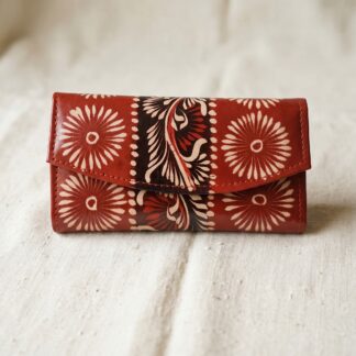Hand Painted Batik Leather Clutch Purse for Women — Genuine Leather Zip Clutch Bag