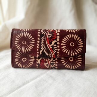 Hand Painted Batik Leather Clutch Purse for Women — Genuine Leather Zip Clutch Bag