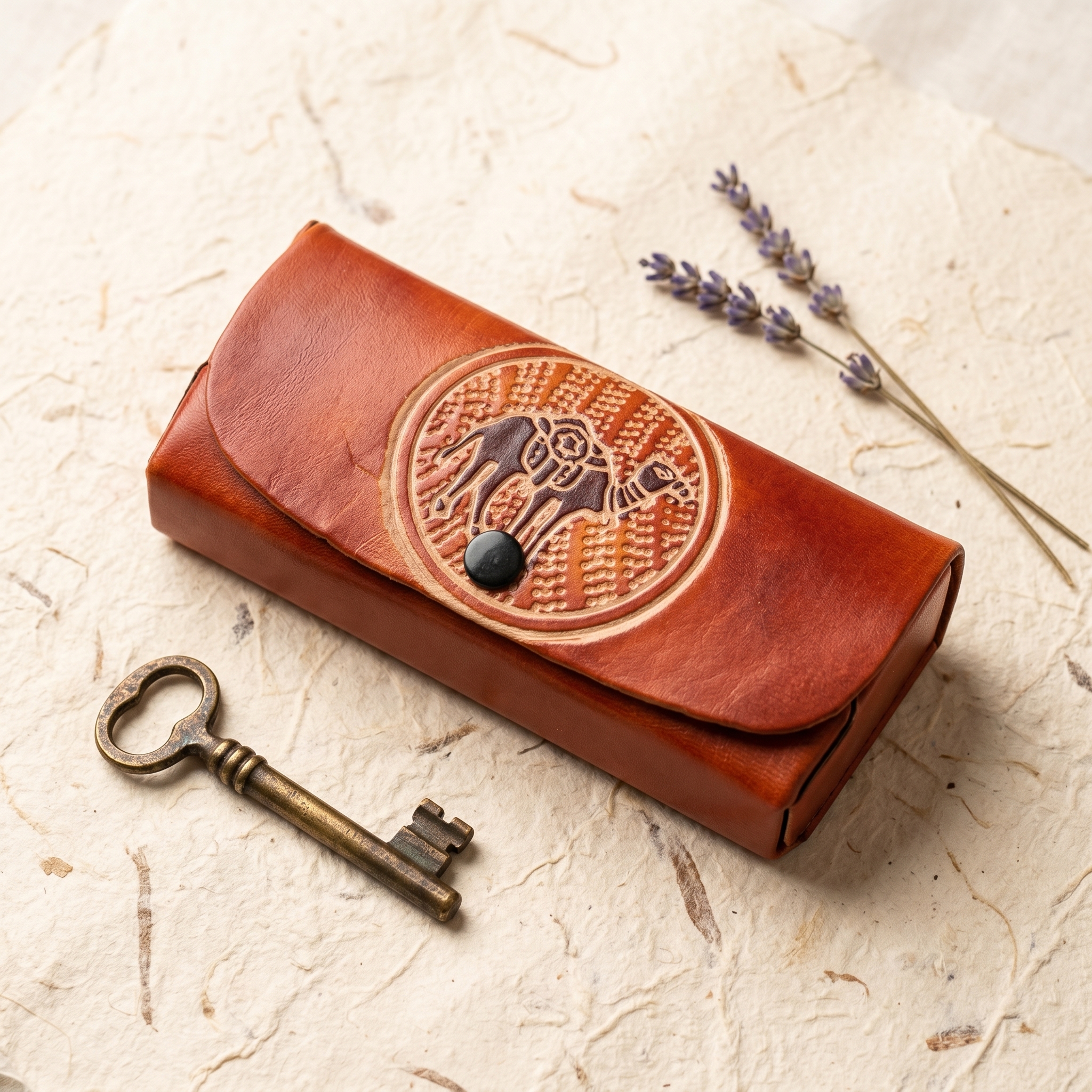 hand embossed leather spectacle case