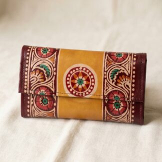Hand Painted Batik Leather Clutch Purse for Women — Genuine Leather Zip Clutch Bag