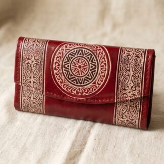 Hand Embossed Leather Clutch Purse for Women — Genuine Leather Zip Bag