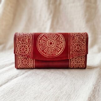 Hand Embossed Leather Clutch Purse for Women — Genuine Leather Zip Bag