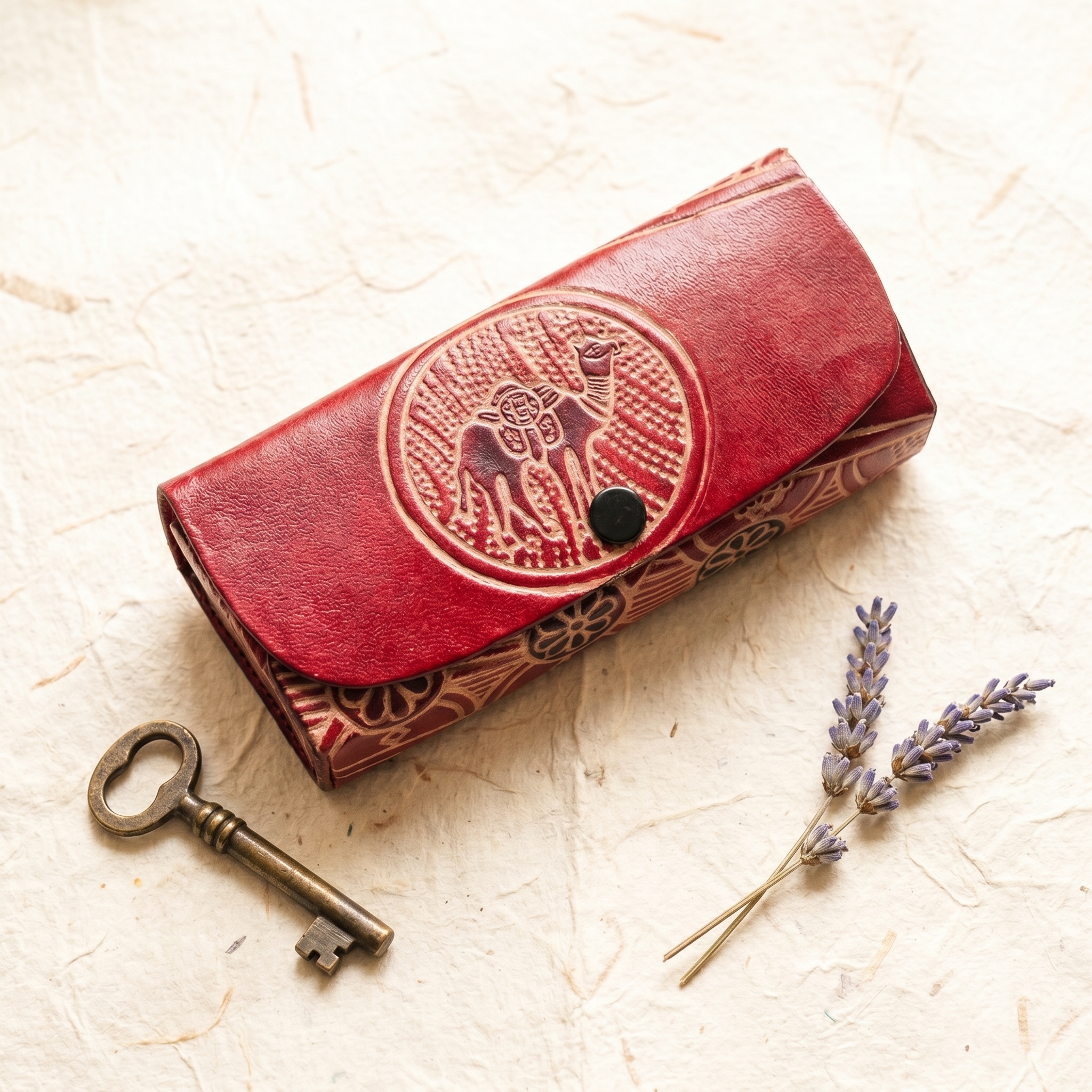 Hand Embossed Leather Spectacle Case — Artisan Crafted Genuine Leather Eyeglass Case