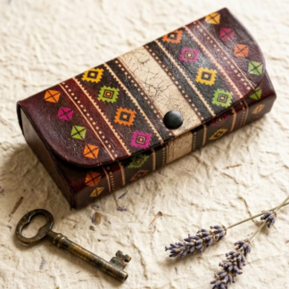 Handcrafted Batik Leather Spectacle Case | Artisan Crafted Genuine Leather Eyeglass Case