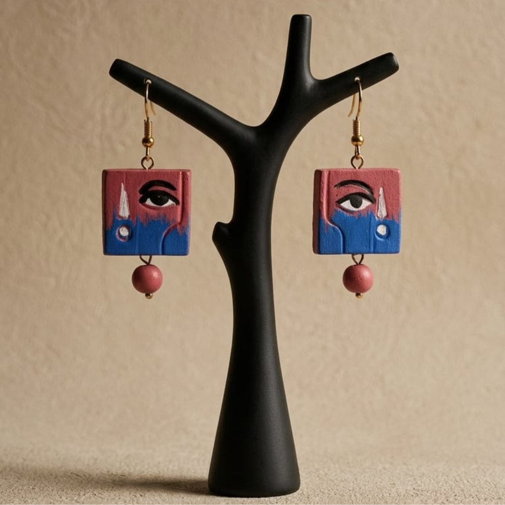 Handcrafted terracotta dangle earrings — lightweight ethnic jewellery by SilkyKraftz