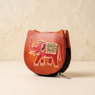 hand emobossed leather elephant coin purse