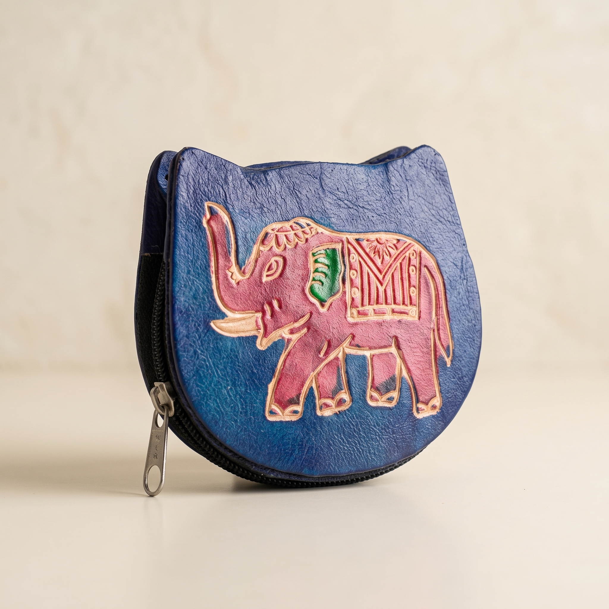 hand emobossed leather elephant coin purse