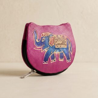 hand emobossed leather elephant coin purse