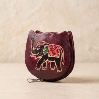 hand emobossed leather elephant coin purse