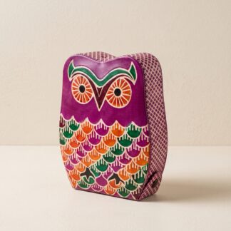 Pure leather owl design piggy bank — hand embossed genuine leather coin bank Shantiniketan