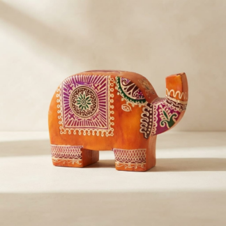 Pure leather elephant design piggy bank — hand embossed genuine leather coin bank Shantiniketan